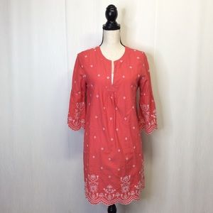GAP Coral Boho Dress Embroidery Bell Sleeves S
